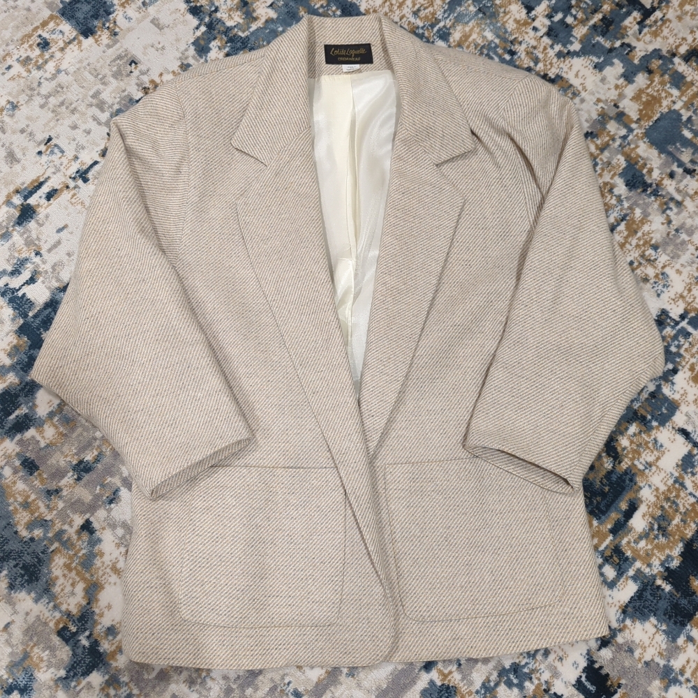 Vintage Lolita Loquelle Light Beige Wool Blend Blazer- Women's Large Academia